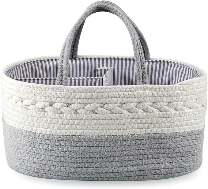 PandaEar Baby Diaper Caddy Organizer for Boys Girls, Portable Baby Diaper Basket, Travel Cotton Rope Diaper Caddy Change Organizer for Baby Shower Gifts Newborn Infants-CubbioBaby