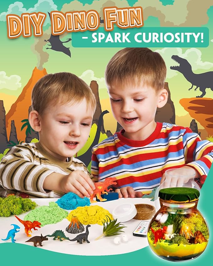 Light-Up Dinosaur Terrarium Kit for Kids, DIY Dino Toys Arts & Crafts Gift for Boys Age 4 5 6 7 8-12 Years Old, LED Night Light with Remote, Christmas Birthday Easter Decoration Present for Boy Girl