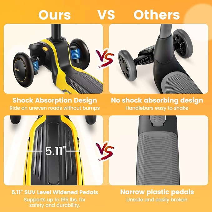 TONBUX Kids Scooter for Age 3-12, Toddler Scooter with 4 Adjustable Heights, Light Up 3-Wheels Scooter, Shock Absorption Design, Lean to Steer, Balance Training Scooter for Kids-CubbioBaby