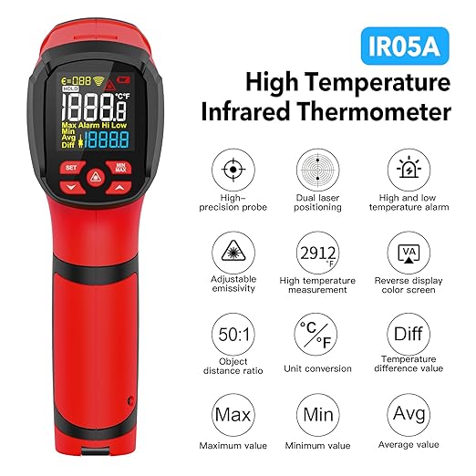 '-40℉~2912℉ MESTEK Infrared Thermometer Temperature Gun,50:1 Dual Laser High Temp Thermometer with Thermocouple Probe, Non-Contact Industrial Pyrometer for Engine, Kiln, Forging,Humidity Measurement-CubbioBaby