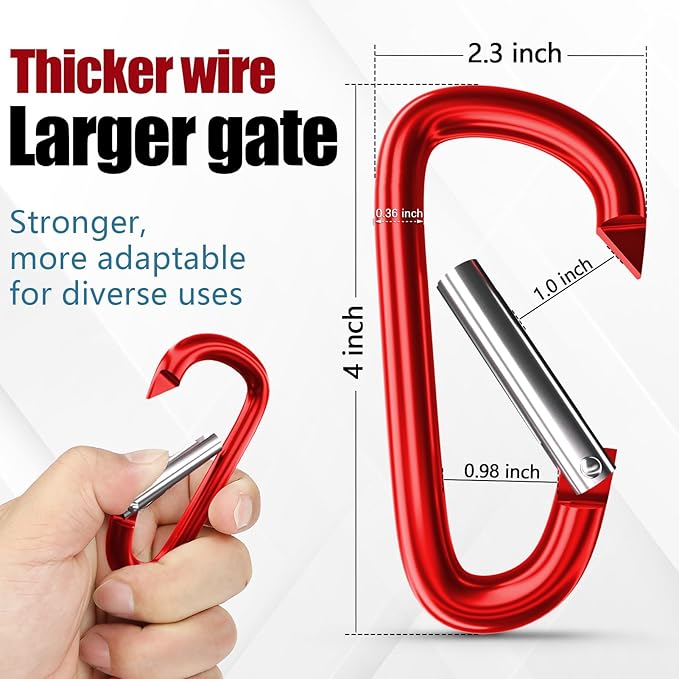 sprookber 4" & 5" Extra Large Aluminum Carabiner D Ring, Caribeener Clips, Spring Snap Hook for Keychain Clip, Set of 4-CubbioBaby