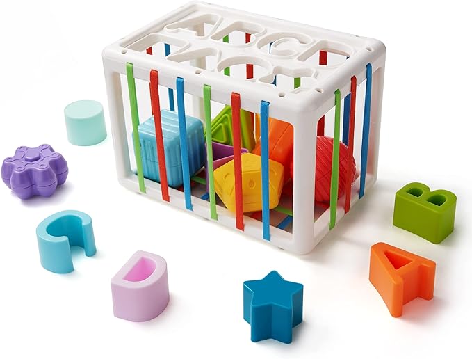 LiKee Montessori Toys for 1+ Years Old, Shape Sorter Baby Toys for Girls Boys Birthday, Colorful 1 2 3 Years Infant Toddler Toy, Learning & Fine Motor Skills 18+ Months (Cuboid)