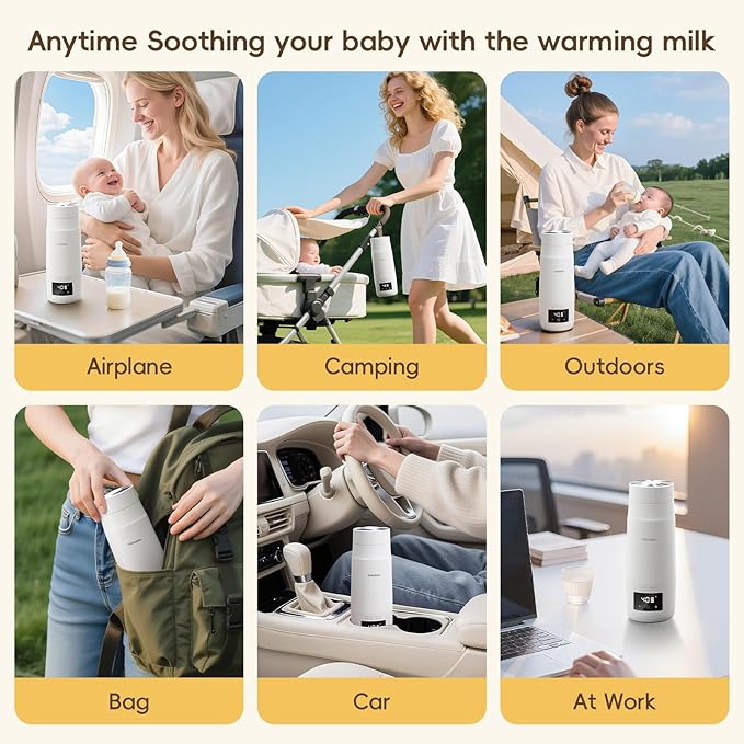 Portable Bottle Warmer for Travel, Detachable Baby Bottle Warmer Portable for Breastmilk Formula, Fast Heating & Long time Temp Keep, Rechargeable, Healthy for Baby on Journey, Car, Airplane-CubbioBaby