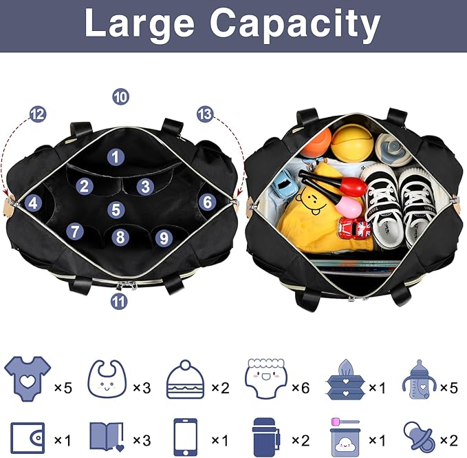 ITIEZY Diaper Bag Tote for Baby - Large Mommy Bag with Portable Changing Pad Pacifier Case, Hospital Bags Travel Baby Bag-CubbioBaby