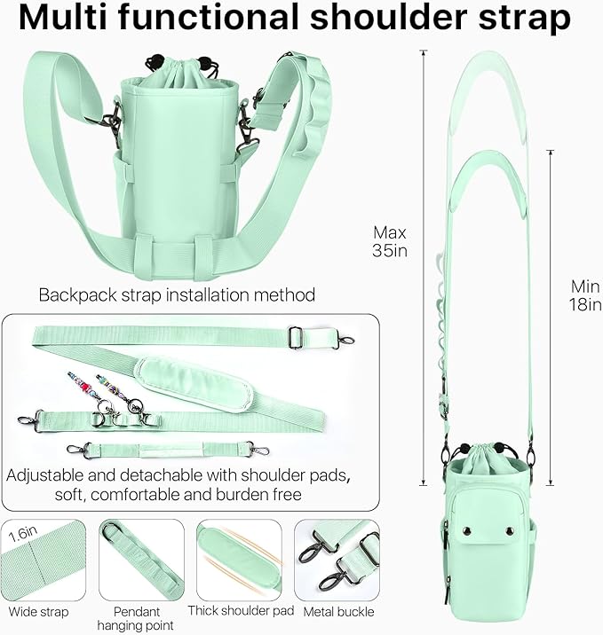 Water Bottle Holder with Strap 32 40oz Crossbody Insulated Water Bottle Carrier Sling Bag with Adjustable Wide Strap and Phone Purse 5 Pockets for Walking Hiking Gym Travel-CubbioBaby