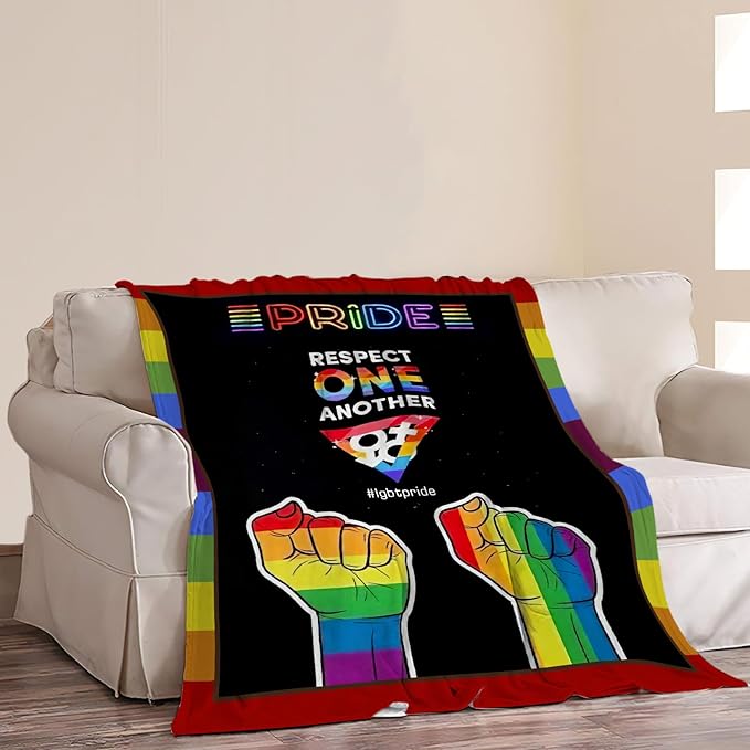 LGBT Throw Blanket Rainbow Progress Pride Blanket Soft Cozy Flannel Fleece Lightweight Plush Fuzzy LGBT Blanket Gifts for Gay LGBTQ Lesbian Transexual Friends Besties Couch Sofa Bed 50"X60"