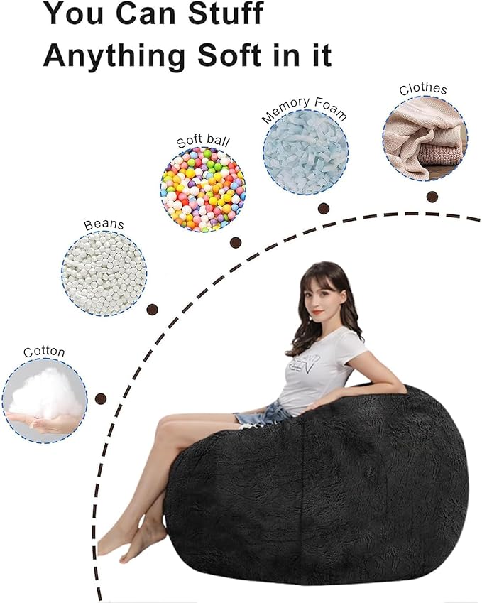 (Cover only, No Filler) Giant Fur Bean Bag Chair Cover for Kids Adults, Living Room Furniture Big Round Soft Fluffy Faux Fur Beanbag Lazy Sofa Bed Cover (Wine Red, 6FT)