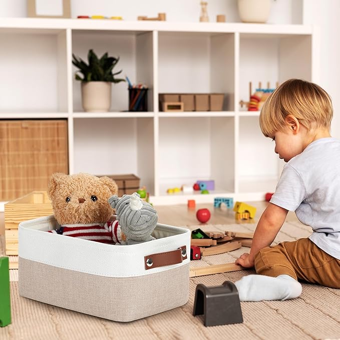 DULLEMELO Collapsible Fabric Storage Bins - Set of 2, 11.8x7.9x5.1 Inch, White & Khaki-CubbioBaby