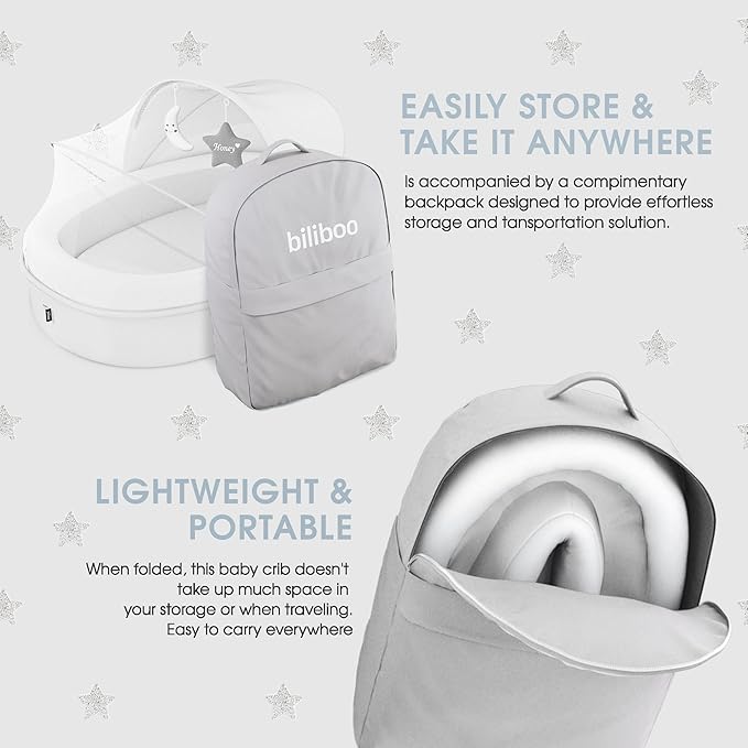 Premium Portable Baby Lounger Nest – Foldable Travel Bassinet for Newborn & Infant with Mesh Canopy, 2 Toys, Waterproof Mattress & Removable Cover – White-CubbioBaby