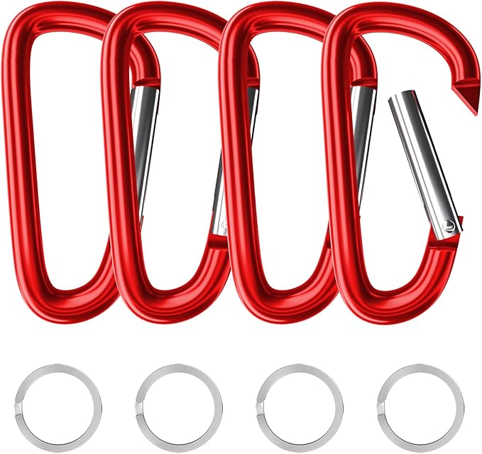 sprookber 4" & 5" Extra Large Aluminum Carabiner D Ring, Caribeener Clips, Spring Snap Hook for Keychain Clip, Set of 4-CubbioBaby