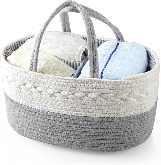 PandaEar Baby Diaper Caddy Organizer for Boys Girls, Portable Baby Diaper Basket, Travel Cotton Rope Diaper Caddy Change Organizer for Baby Shower Gifts Newborn Infants-CubbioBaby