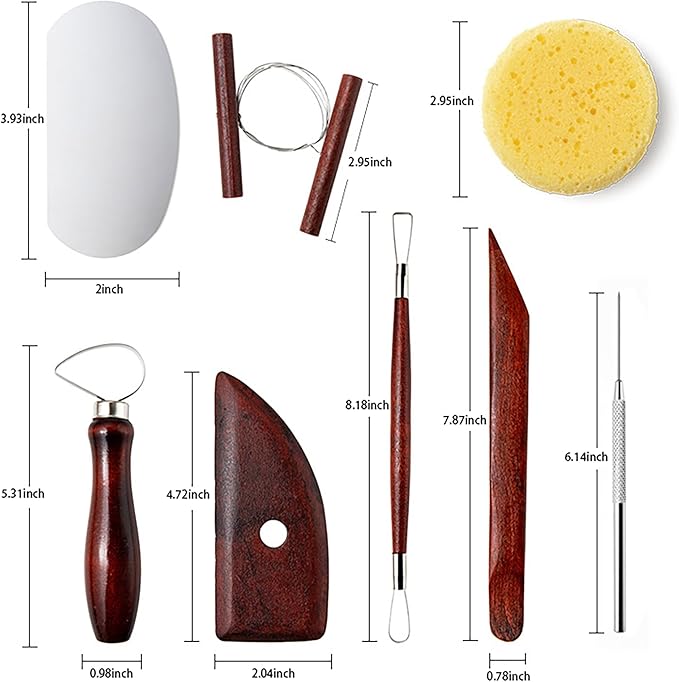 LINPHCEY 8Pcs Pottery Clay Sculpting Tools Polymer Clay Tools, Wood Carving Tools Pottery Clay Modelling Tools Double-Ended for Sculpture Modelling Clay Polymer Ceramic Embossing with Storage Case