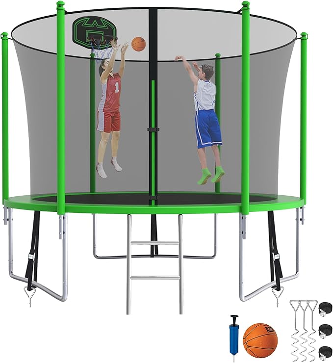 SKYUP Tranpoline 1500LBS 16 15 14 12 10 8 FT Tranpoline for 7-10 Kids and Adults, Windproof Outdoor Tranpoline with Enclosure Net, Basketball Hoop, Easy to Install & Last Long - ASTM Approved-CubbioBaby