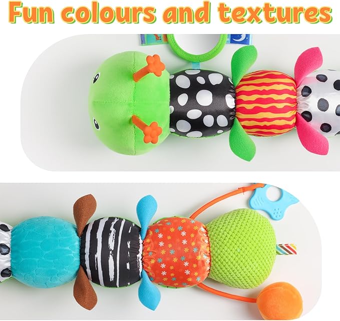 LIGHTDESIRE Baby Toys Musical Caterpillar,Infant Toys Stuffed Animals with Ruler Design,Mirror,Pull String&Ring Bell,Baby Teething Toys for Tummy Time Toys Newborn Gift 3 6 12 Months(Green,Leafy Limb)-CubbioBaby