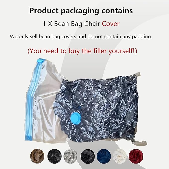 (No Filler) Giant Bean Bag Chair Cover for Kids Adults, Living Room Furniture Big Round Soft Fluffy Faux Fur Beanbag Lazy Sofa Bed Cover (Black, 6FT)