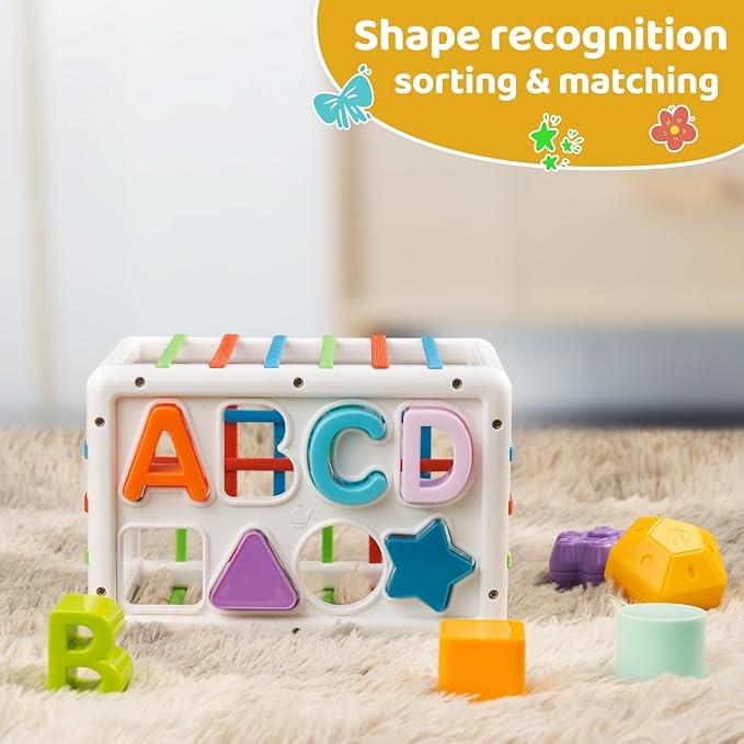 LiKee Montessori Toys for 1+ Years Old, Shape Sorter Baby Toys for Girls Boys Birthday, Colorful 1 2 3 Years Infant Toddler Toy, Learning & Fine Motor Skills 18+ Months (Cuboid)