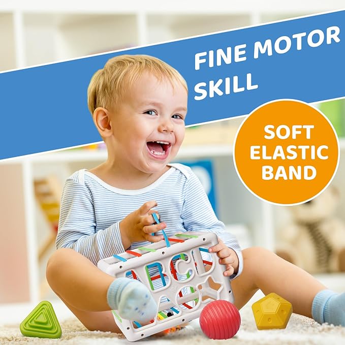 LiKee Montessori Toys for 1+ Years Old, Shape Sorter Baby Toys for Girls Boys Birthday, Colorful 1 2 3 Years Infant Toddler Toy, Learning & Fine Motor Skills 18+ Months (Cuboid)