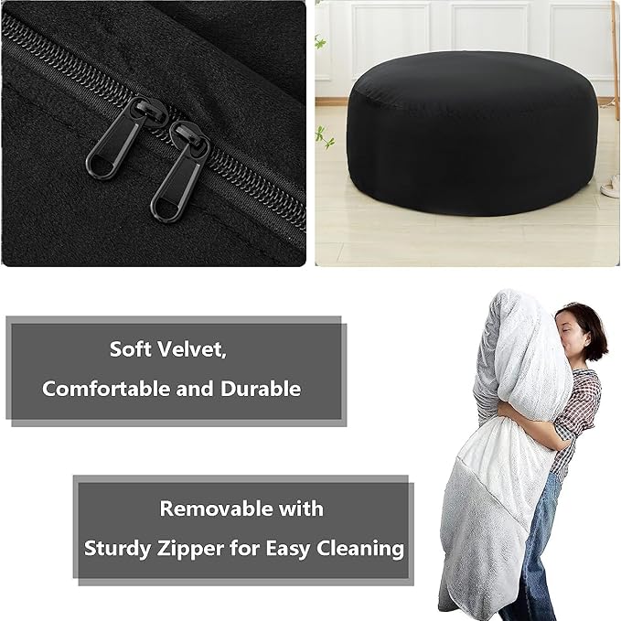 (No Filler) Giant Bean Bag Chair Cover for Kids Adults, Living Room Furniture Big Round Soft Fluffy Faux Fur Beanbag Lazy Sofa Bed Cover (Black, 6FT)