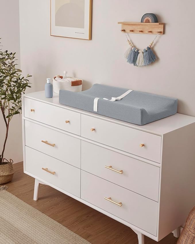 Blissful Diary Muslin Baby Changing Pad with Waterproof Lining Foam, Diaper Changing Table Pad with Cover for Dressers (Gray, Rectangular)-CubbioBaby