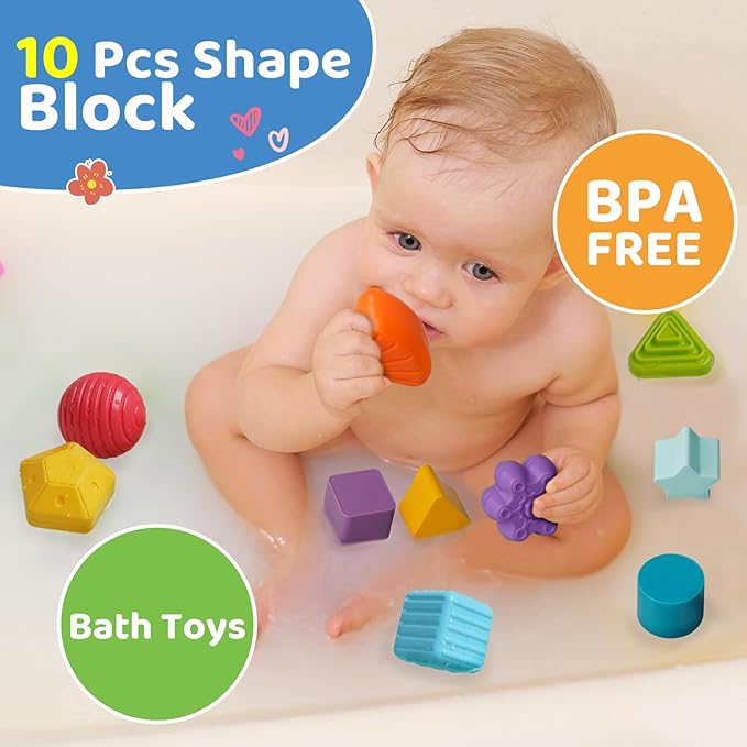 LiKee Toddler Montessori Toys for 1+ Years Old Boy Girl Birthday, Baby Infant Toys with 10pcs Sensory Pieces Shape Sorter, Age One Colorful 1 2 3 Years Learning & Fine Motor Skills Toys for 18+ Months