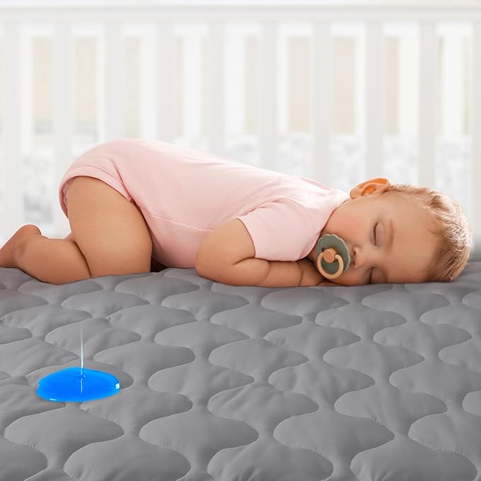 Yoofoss Waterproof Crib Mattress Protector, Quilted Crib Mattress Pad Cover Soft and Breathable, Machine Washable Toddler Mattress Protector for Standard Baby Crib Size 52''x28''-CubbioBaby