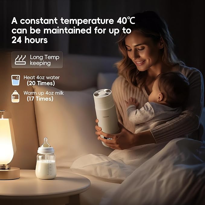 Portable Bottle Warmer for Travel, Detachable Baby Bottle Warmer Portable for Breastmilk Formula, Fast Heating & Long time Temp Keep, Rechargeable, Healthy for Baby on Journey, Car, Airplane-CubbioBaby