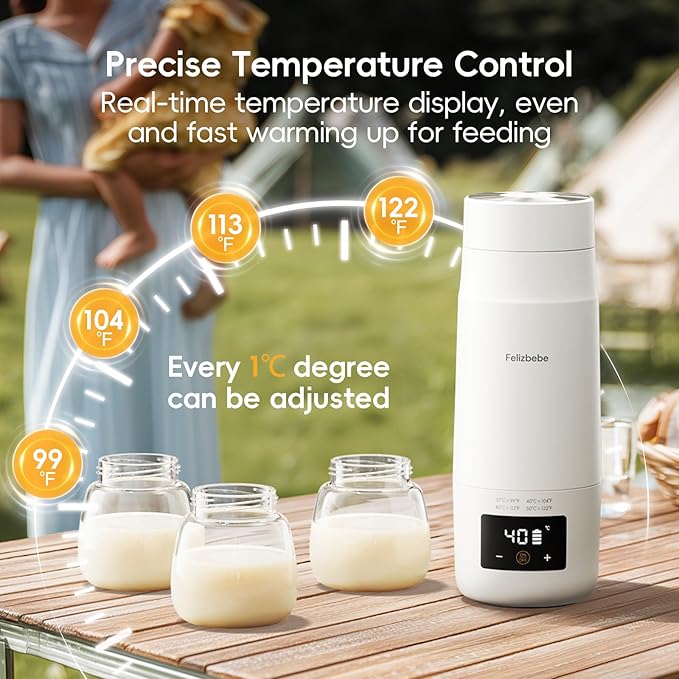 Portable Bottle Warmer for Travel, Detachable Baby Bottle Warmer Portable for Breastmilk Formula, Fast Heating & Long time Temp Keep, Rechargeable, Healthy for Baby on Journey, Car, Airplane-CubbioBaby