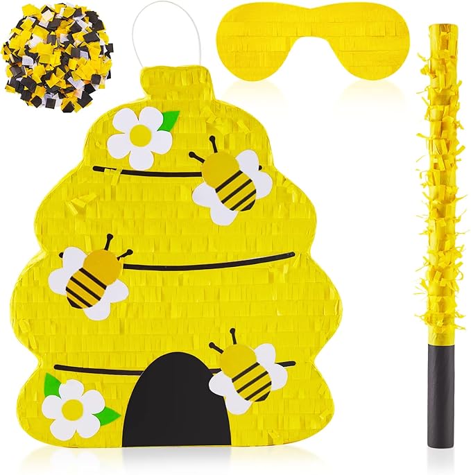Lewtemi Beehive Gender Reveal Piñata Beehive Themed Party Piñata with Blindfold, Stick and Confetti Gender Reveal Supplies for Baby Shower Girl Boy Birthday Party Decorationsk