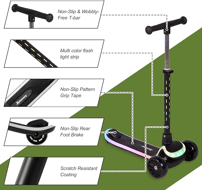 3-Wheel Light-Up Kids Scooter, 20 Different Light Patterns,Three Adjustable Heights,Lean to Steer, Balance Scooter for Ages 3-8-CubbioBaby