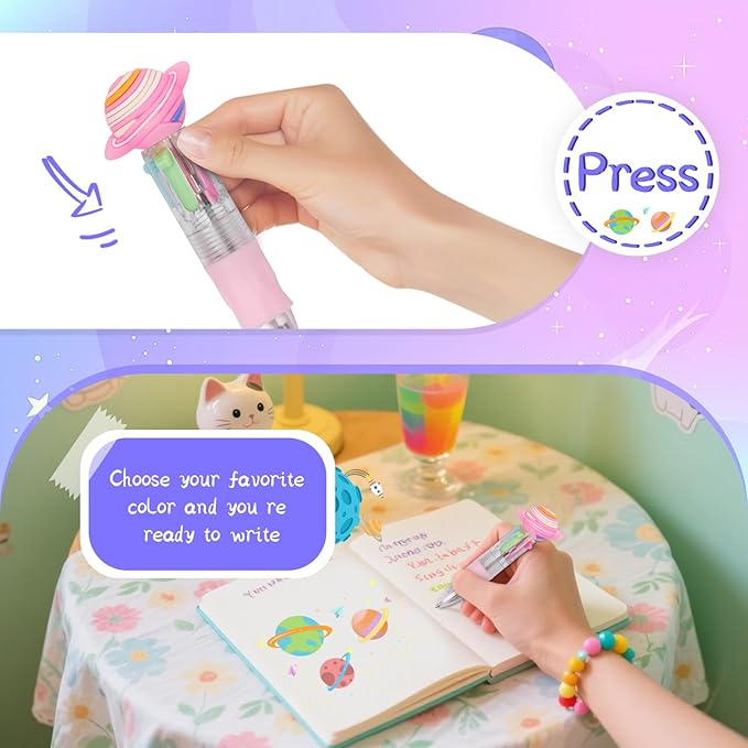 30Pcs Mini Multicolor Pens in One 4-in-1 Cute Pens Bulk for Kids, Ballpoint Pen for Birthdays and Children's Parties, Fun Gifts Assorted Ink Kawaii Pen(Space)-CubbioBaby