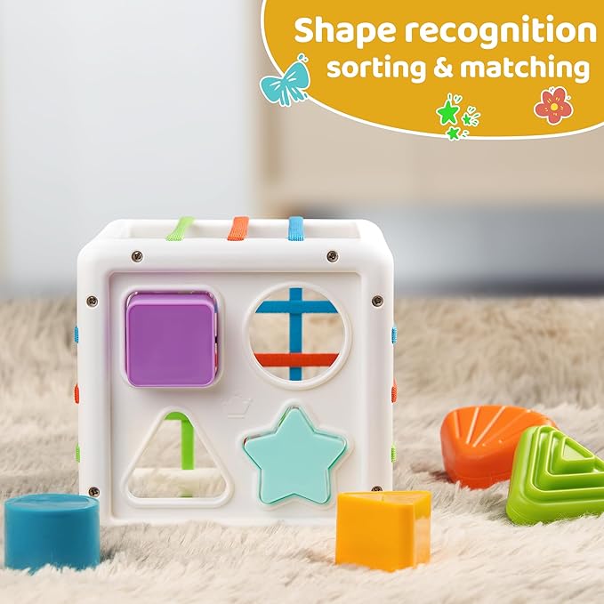 LiKee Toddler Montessori Toys for 1+ Years Old Boy Girl Birthday, Baby Infant Toys with 10pcs Sensory Pieces Shape Sorter, Age One Colorful 1 2 3 Years Learning & Fine Motor Skills Toys for 18+ Months