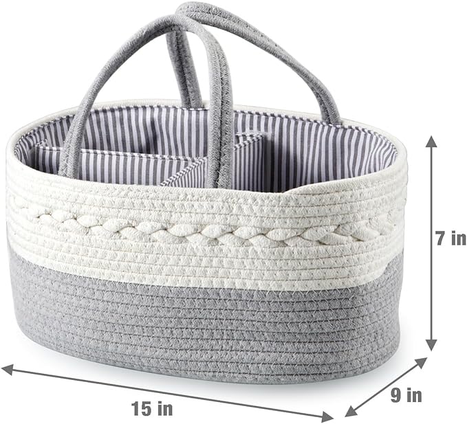 PandaEar Baby Diaper Caddy Organizer for Boys Girls, Portable Baby Diaper Basket, Travel Cotton Rope Diaper Caddy Change Organizer for Baby Shower Gifts Newborn Infants-CubbioBaby