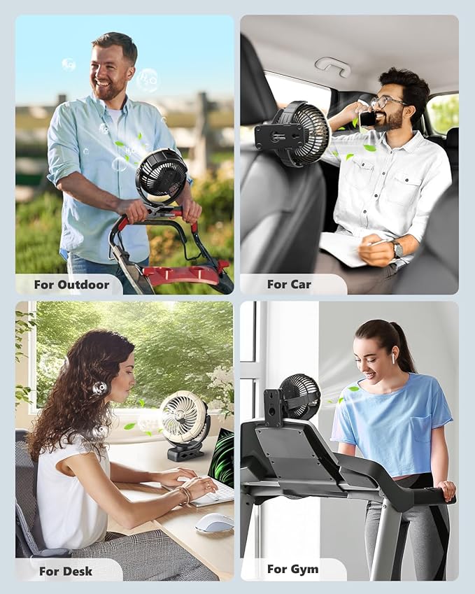 Ausic 3-in-1 Portable Clip on Fan with Misting & LED Lights & Hook, 100ML Baby Stroller Fan, 5200mAh Rechargeable Battery Operated & 360° Rotation & 3 Speeds for Table Outdoor Travel Camp Golf Cart-CubbioBaby