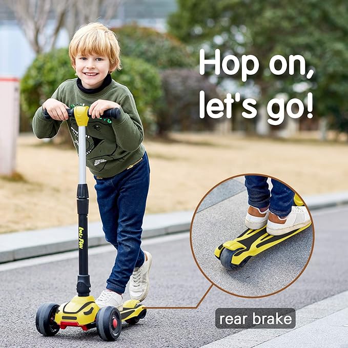 LOL-FUN Toddler Scooter for Kids Ages 3-12 Years Old Boy Girl with 3 Wheel LED Lights, Extra-Wide Childrens Foldable Kick Scooter Kids Ages 3-5 with 4 Adjustable Height and Lean-to-Steer-CubbioBaby
