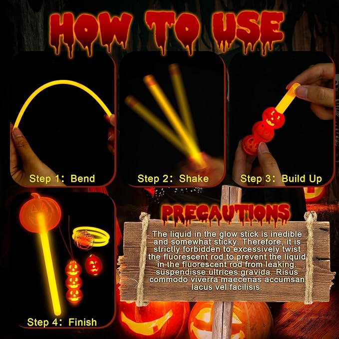 Lewtemi 32 Pcs Pumpkin Halloween Glow Sticks Set Include Bracelet Necklace Ring Wand Glow in the Dark Party Supplies Decorations Halloween Party Favors Goodie Bag Fillers Gifts for Kids Adults