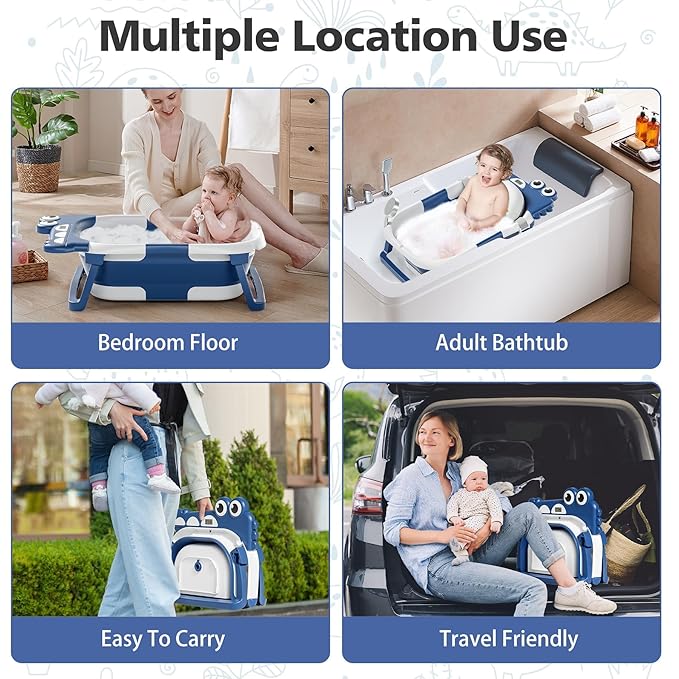 TPN Collapsible Baby Bathtub, Baby Bath Tub with Soft Cushion & Real-Time Thermometer, Baby Bathtub Infant to Toddler Tub (0-36 Months), Portable Newborn Travel Bath tub-CubbioBaby