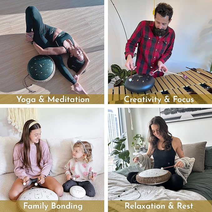 The Balmy Drum - 8 Note 6 Inch Steel Tongue Drum, Steel Drum Instrument, Drums For Children and Adults, Balmy Drum Set for Kids with Music Book, Handpan, Mallet and Carry Bag (Gold)-CubbioBaby