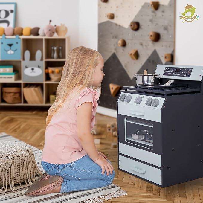 Lil’ Jumbl Wooden Play Oven | Gourmet Chef’s Kitchen Playset with Pretend Oven, Stove, Knobs & Storage Drawers for Toys | Beautiful, Realistic, Lifelike Design | Recommended Toddlers & Kids Ages 3+