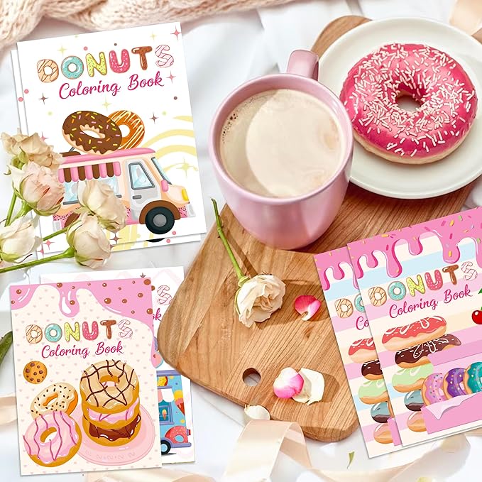 littkeef cliaet 12 Pcs Donut Coloring Books Donut Party Favors Bunnies Bulk Mini Coloring Books Bulk for Kids DIY Art Drawing Activity Book Set for Donut Themed Birthday Party Supplies