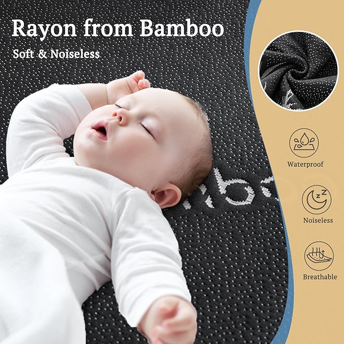BEDLORE Waterproof Crib Mattress Protector 2 Pack, Ultra Soft Bamboo Viscose Crib Mattress Pad Cover, Noiseless Toddler Mattress Protector for Standard Baby Mattress Size 52''x28'', Dark Gray-CubbioBaby
