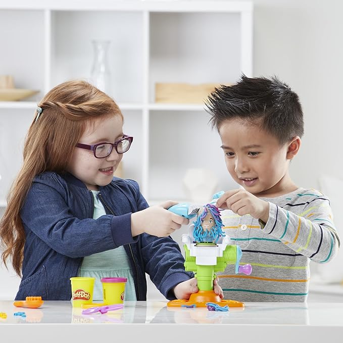 Play-Doh Buzz 'n Cut Fuzzy Pumper Barber Shop Set, Electric Buzzer, 5 Colors of 2-Ounce Cans, Preschool Toys, Christmas Gifts Girls & Boys, Ages 3+ (Amazon Exclusive)