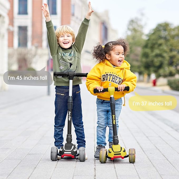 LOL-FUN Toddler Scooter for Kids Ages 3-12 Years Old Boy Girl with 3 Wheel LED Lights, Extra-Wide Childrens Foldable Kick Scooter Kids Ages 3-5 with 4 Adjustable Height and Lean-to-Steer-CubbioBaby