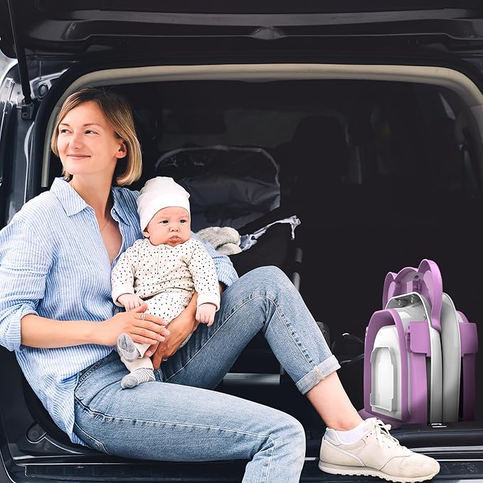 MoreFeel Collapsible Baby Bathtub for Newborn with Thermometer & 1 Hooded Towel & 1 Soft Floating Cushion,Portable Travel Bathtub with Drain Hole, Durable Foldable Baby Tubs for Infants to Toddler-CubbioBaby