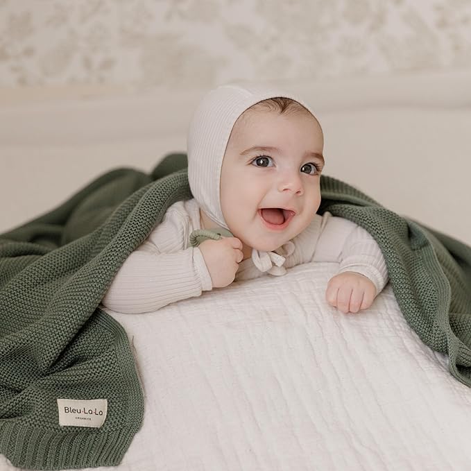 Heritage Knit Organic Cotton Receiving Swaddle Blanket for Boys - 100% Organic Soft Luxury Cotton Warm Cuddle Swaddling Crib Blanket for Newborns Infants Toddler (0-2Yrs - Denim Blue)-CubbioBaby