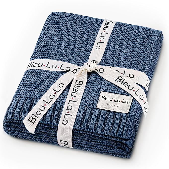Heritage Knit Organic Cotton Receiving Swaddle Blanket for Boys - 100% Organic Soft Luxury Cotton Warm Cuddle Swaddling Crib Blanket for Newborns Infants Toddler (0-2Yrs - Denim Blue)-CubbioBaby