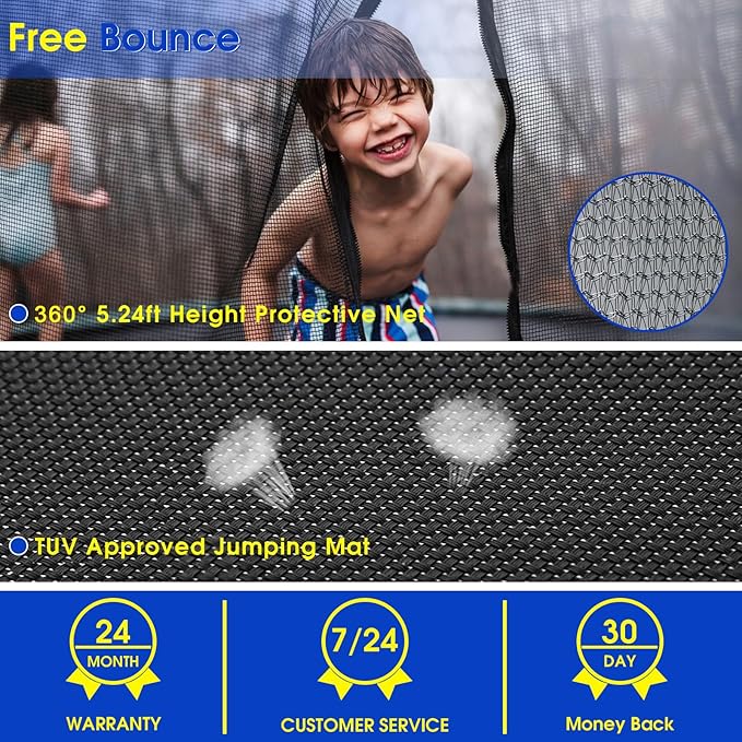SKYUP Tranpoline 1500LBS 16 15 14 12 10 8 FT Tranpoline for 7-10 Kids and Adults, Windproof Outdoor Tranpoline with Enclosure Net, Basketball Hoop, Easy to Install & Last Long - ASTM Approved-CubbioBaby