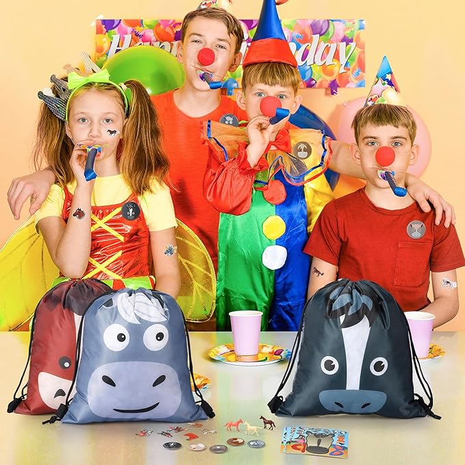 Liliful 152 Pcs Horse Themed Party Favor Supplies with Drawstring Bag Keychain Rubber Wristbands Badges Puzzle Stickers Horse Stickers Notepads Soft Pencils Simulated Horses for Horse Party Decoration