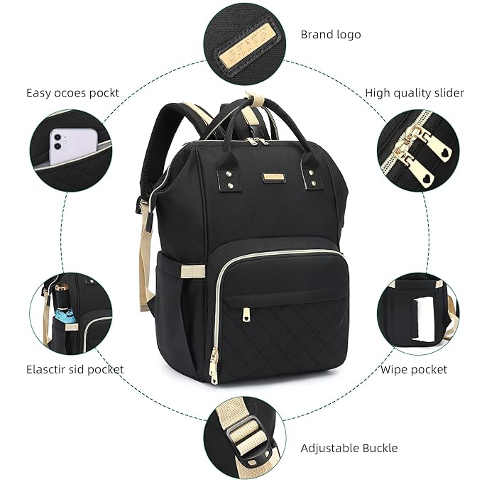 Diaper Bag Backpack, Diaper Bags for Baby Girls Boys, Baby Bags for Moms Dads, Nappy Changing Bag with Insulated Pockets,Multi-functional Waterproof Backpack with Stroller straps-Black-CubbioBaby