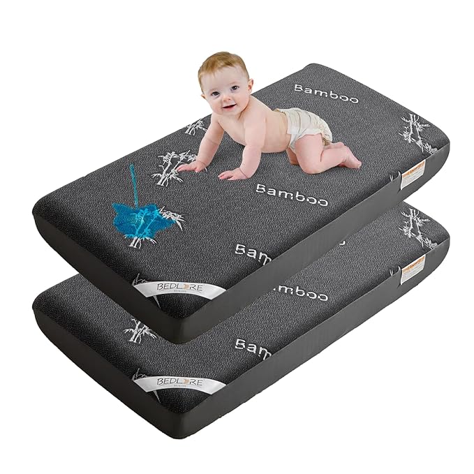 BEDLORE Waterproof Crib Mattress Protector 2 Pack, Ultra Soft Bamboo Viscose Crib Mattress Pad Cover, Noiseless Toddler Mattress Protector for Standard Baby Mattress Size 52''x28'', Dark Gray-CubbioBaby