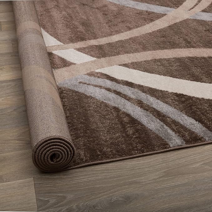 Rugshop Modern Wavy Circles Design Area Rug 5' 3" x 7' 3" Brown-CubbioBaby